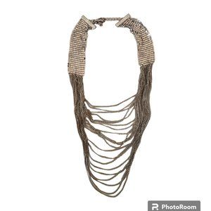 Signed MIKA Fashion Haute Couture Runway Multi Strand Silver Mesh Necklace DISCO